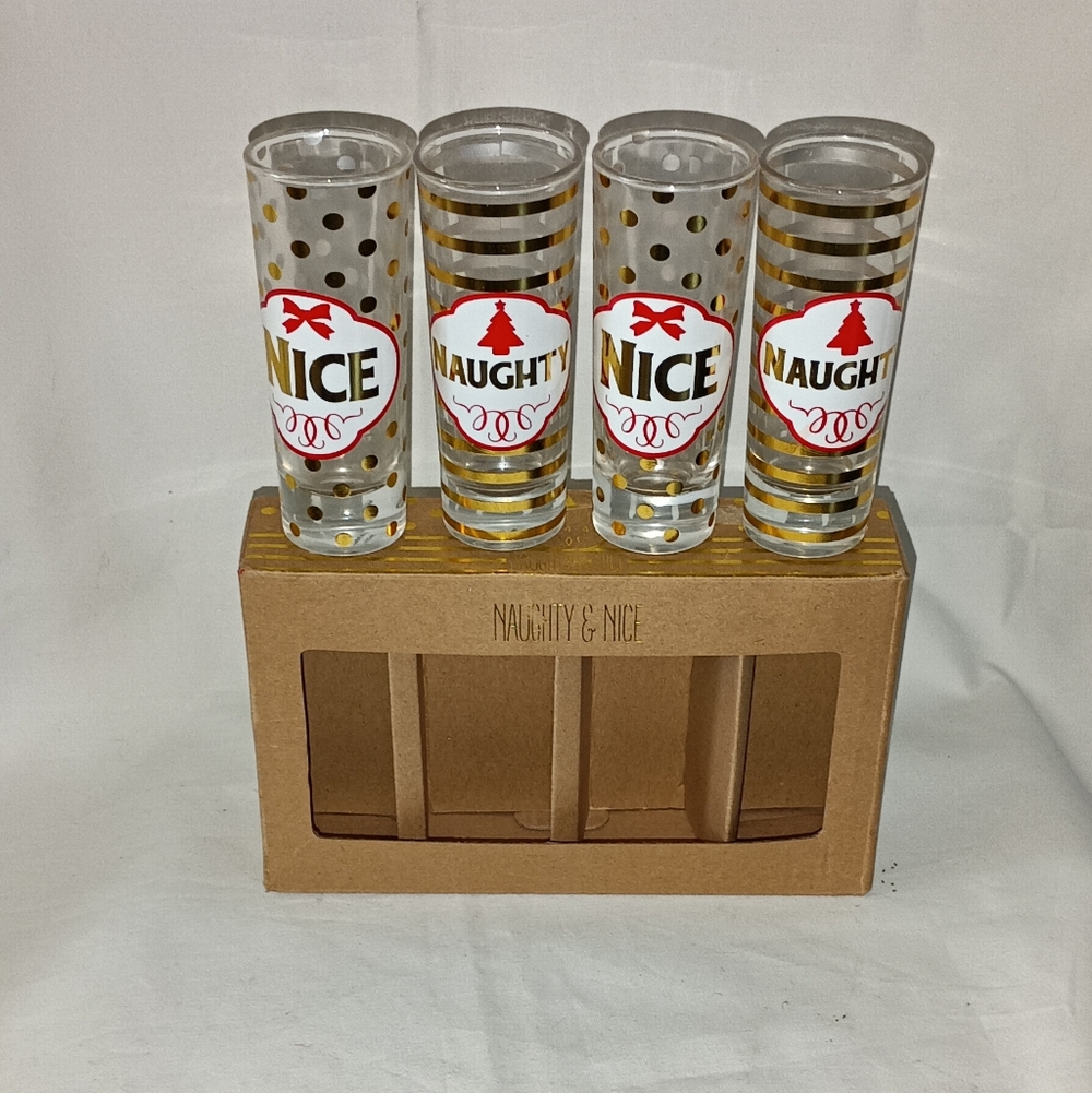 NIB Christmas Naughty& Nice Shot Glasses Set Of 4